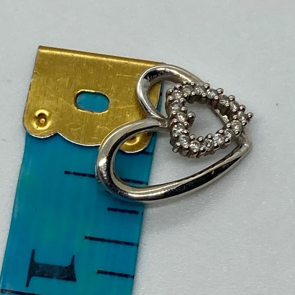 10k White Gold & Diamond Double Heart Pendant | .6” L / 1.3g - Picture 9 of 10